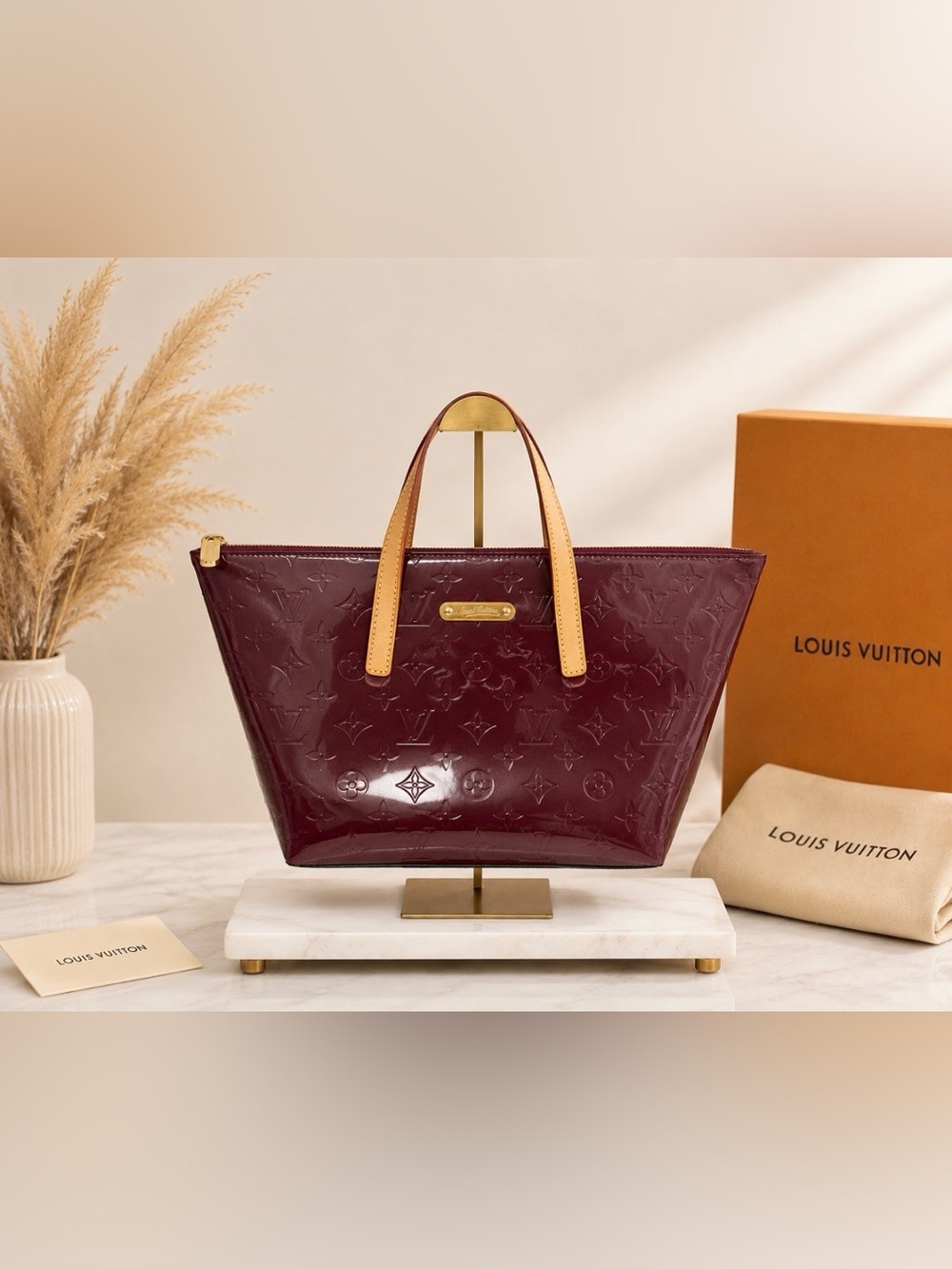 Louis Vuitton Bellevue Violette PM Monogram Vernis Tote Handbag Bag & Dust Cover